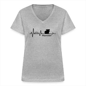 Hamster Herzschlag Haustier Nagetier Pulsschlag - Frauen-T-Shirt mit V-Ausschnitt - Grau meliert - Vorne - Lela (165cm)