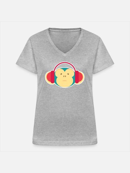 Funky Monkey - Frauen-T-Shirt mit V-Ausschnitt - Grau meliert
