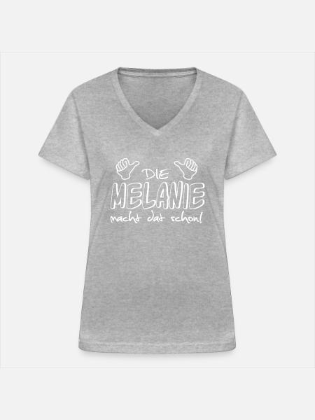 Melanie - Frauen-T-Shirt mit V-Ausschnitt - Grau meliert