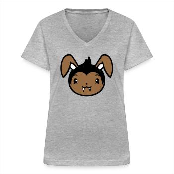 Lapin Vampire Sharp Longues Dents Halloween Costume - T-shirt col V Femme - gris chiné - Devant - Lela (165cm)