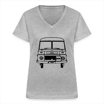 DDR - Bus - Robur - Kinobus - Jugendkulturring - Frauen-T-Shirt mit V-Ausschnitt - Grau meliert - Vorne - Lela (165cm)
