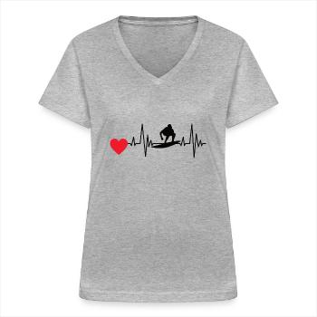 Surfer Wellenreiten Surfbrett surfen Surferin - Frauen-T-Shirt mit V-Ausschnitt - Grau meliert - Vorne - Lela (165cm)