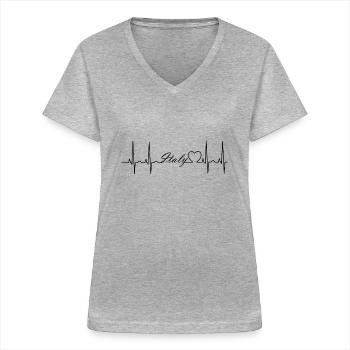 Italy - Frauen-T-Shirt mit V-Ausschnitt - Grau meliert - Vorne - Lela (165cm)