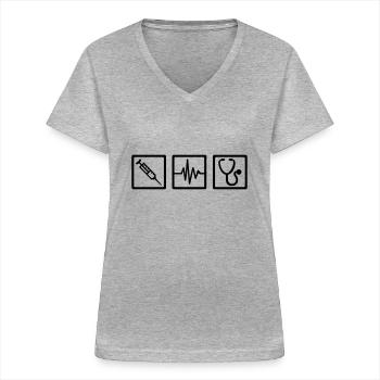 Docteur - T-shirt col V Femme - gris chiné - Devant - Lela (165cm)