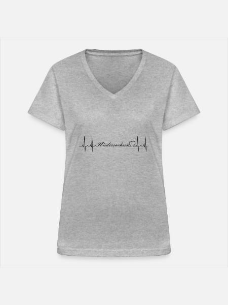 Niedersachsen - Frauen-T-Shirt mit V-Ausschnitt - Grau meliert