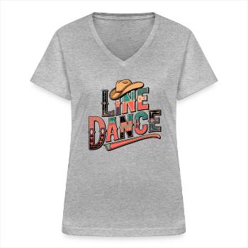 Line Dance Linedance mein Hobby - Frauen-T-Shirt mit V-Ausschnitt - Grau meliert - Vorne - Lela (165cm)