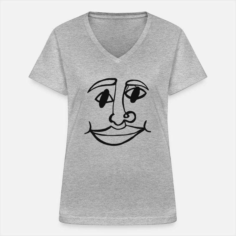 Face A Line Drawing Line Art Nero - Maglietta da donna con scollo a V - grigio melange
