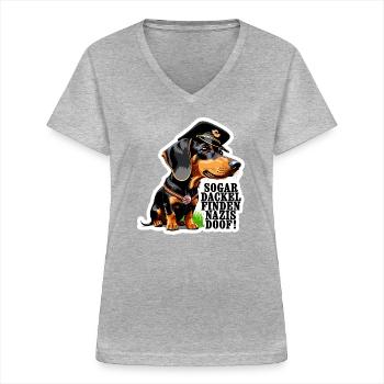 ANTI AFD DACKEL, SOGAR DACKEL FINDEN NAZIS DOOF - Frauen-T-Shirt mit V-Ausschnitt - Grau meliert - Vorne - Lela (165cm)