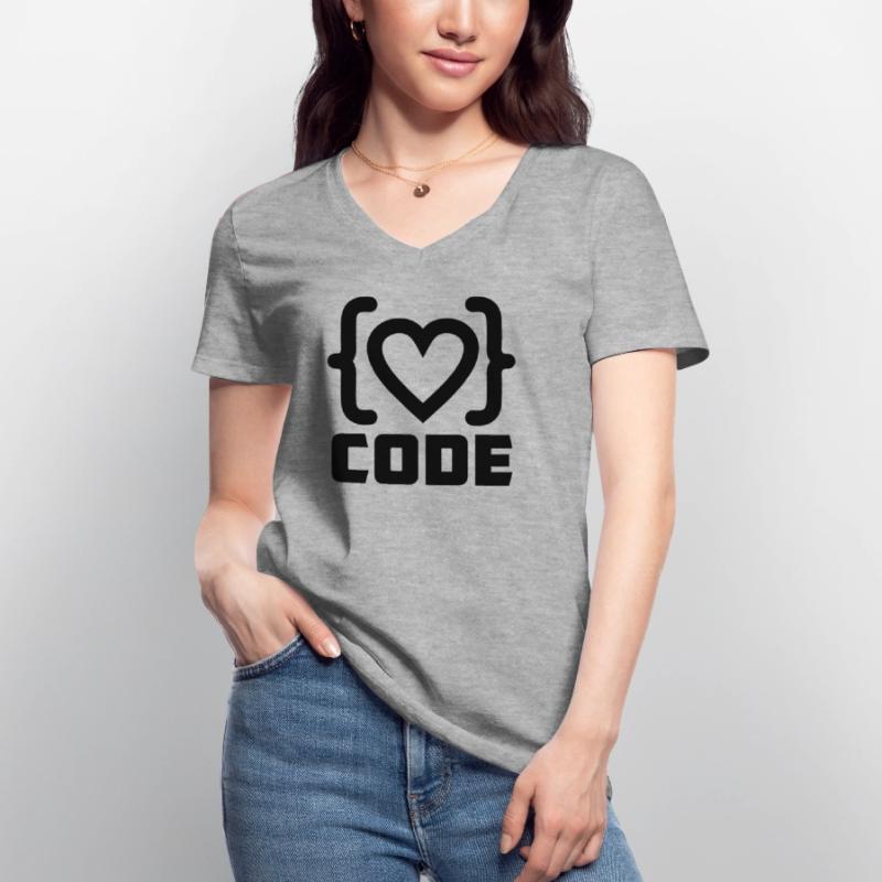 Herzprogrammierer Code Logo mit Text CODE Frauen-T-Shirt mit V-Ausschnitt