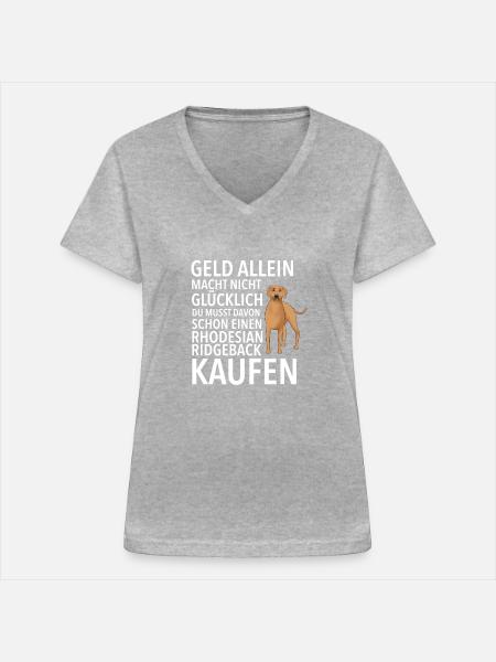 Rhodesian Ridgeback Glücklich Rhodesian Ridgeback - Frauen-T-Shirt mit V-Ausschnitt - Grau meliert
