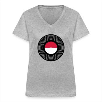 Schallplatte - Frauen-T-Shirt mit V-Ausschnitt - Grau meliert - Vorne - Lela (165cm)