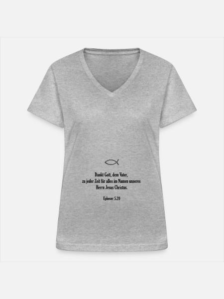 Bibelvers - Epheser 5.20 - Frauen-T-Shirt mit V-Ausschnitt - Grau meliert