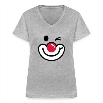 Clownsgesicht 2 - Frauen-T-Shirt mit V-Ausschnitt - Grau meliert - Vorne - Lela (165cm)