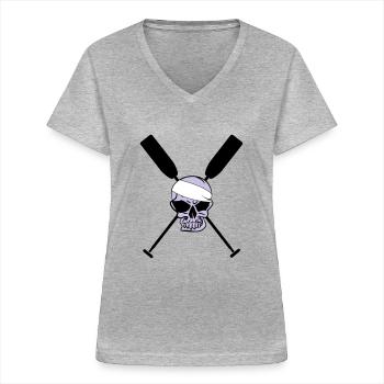 Totenkopf Paddel Ruder Kanu Drachenboot - Frauen-T-Shirt mit V-Ausschnitt - Grau meliert - Vorne - Lela (165cm)