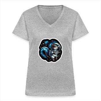 Weltraum-Eichhörnchen - Frauen-T-Shirt mit V-Ausschnitt - Grau meliert - Vorne - Lela (165cm)