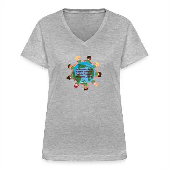 Geburtsort Erde Rasse Mensch - Frauen-T-Shirt mit V-Ausschnitt - Grau meliert - Vorne - Lela (165cm)
