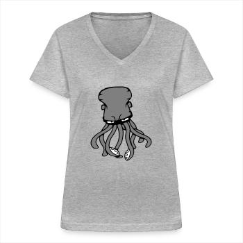 Oktopus Kraken Tintenfisch Kopffüßer Riesenkalmar - Frauen-T-Shirt mit V-Ausschnitt - Grau meliert - Vorne - Lela (165cm)