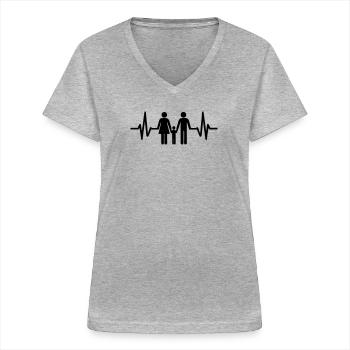 Battement de cœur familial - T-shirt col V Femme - gris chiné - Devant - Lela (165cm)