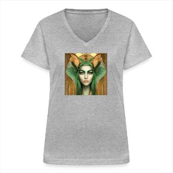 Déesse Neith, mère du soleil - T-shirt col V Femme - gris chiné - Devant - Lela (165cm)