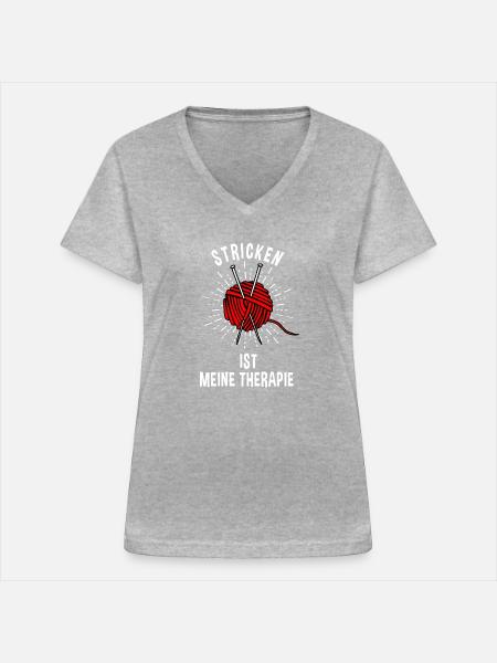 Stricken Nähen Handarbeit Geschenkidee - Frauen-T-Shirt mit V-Ausschnitt - Grau meliert
