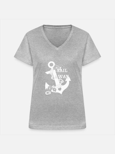 Maritimes Sweatshirt - Frauen-T-Shirt mit V-Ausschnitt - Grau meliert