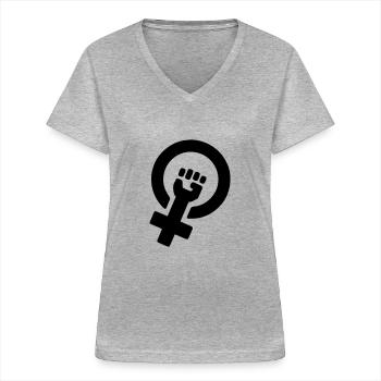Feminismus - Frauen-T-Shirt mit V-Ausschnitt - Grau meliert - Vorne - Lela (165cm)