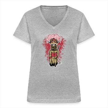 Action Comicart - Frauen-T-Shirt mit V-Ausschnitt - Grau meliert - Vorne - Lela (165cm)