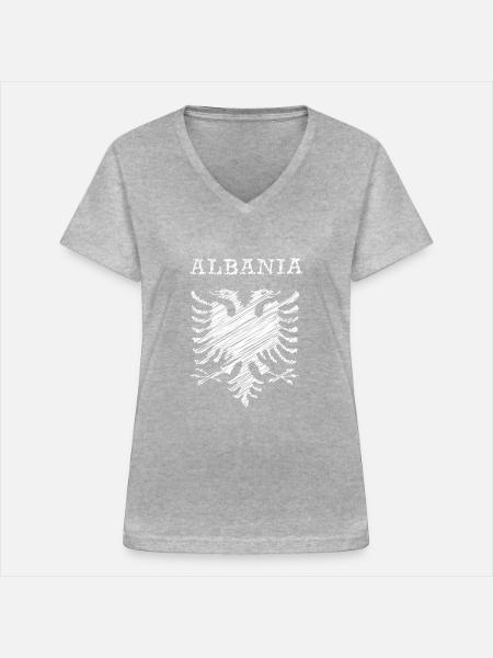 Albania, scribble white - Frauen-T-Shirt mit V-Ausschnitt - Grau meliert