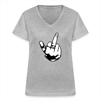 Finger - Frauen-T-Shirt mit V-Ausschnitt - Grau meliert - Vorne - Lela (165cm)