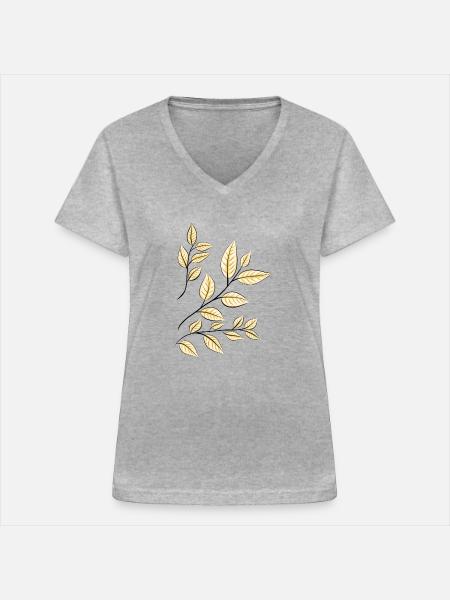 herbstliche Blätter - Frauen-T-Shirt mit V-Ausschnitt - Grau meliert