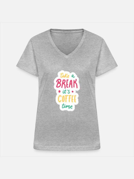 Coffee Time - Frauen-T-Shirt mit V-Ausschnitt - Grau meliert