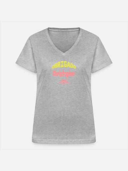 Obrigado Christopher - Frauen-T-Shirt mit V-Ausschnitt - Grau meliert
