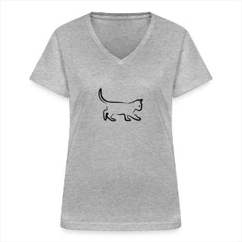 Cat, Cute Kitten Art - T-shirt col V Femme - gris chiné - Devant - Lela (165cm)
