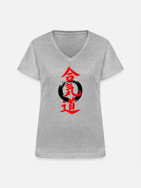 Aikido - Frauen-T-Shirt mit V-Ausschnitt - Grau meliert