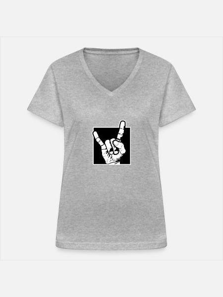 Pommesgabel Heavy Metal - Frauen-T-Shirt mit V-Ausschnitt - Grau meliert