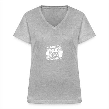 Family mud run squad Schlammlauf Muddy Race - Frauen-T-Shirt mit V-Ausschnitt - Grau meliert - Vorne - Lela (165cm)