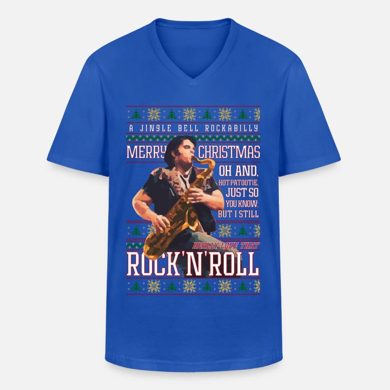 Rockabilly-Weihnachts-Rock'n'Roll-Hässlicher Weihnachtspullover - Männer-T-Shirt mit V-Ausschnitt - Royalblau