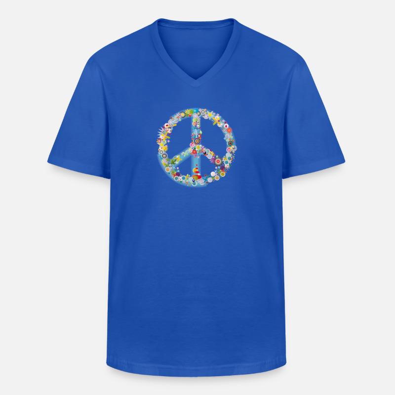 Buntes Peace Symbol Muster - Männer-T-Shirt mit V-Ausschnitt - Royalblau