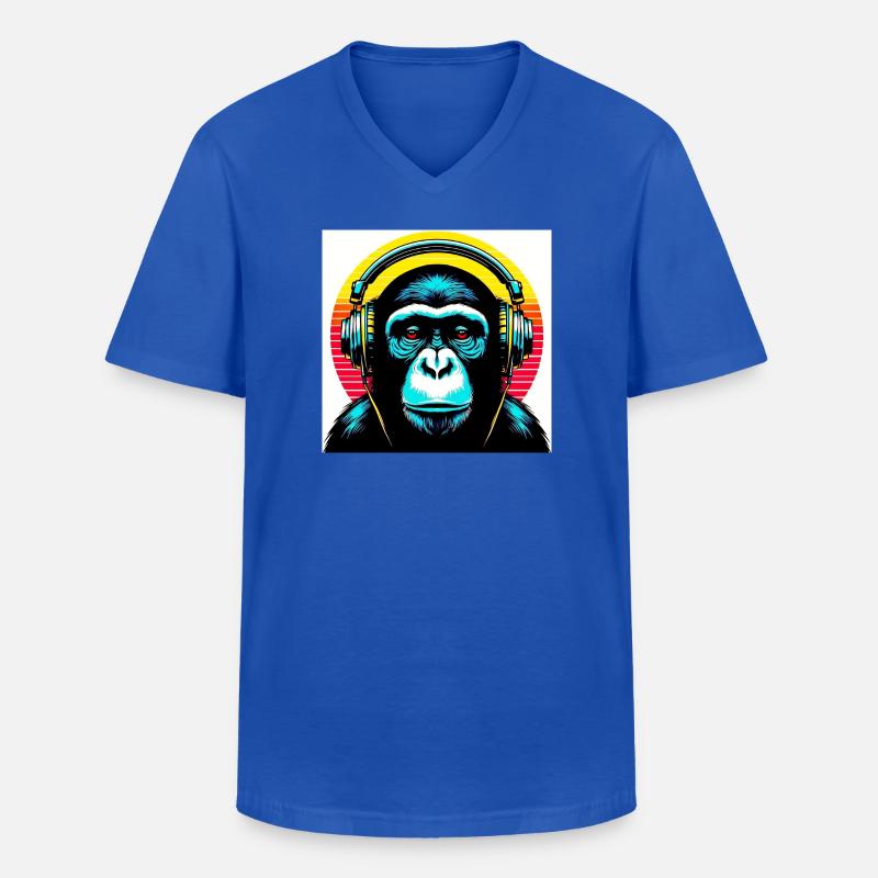 Schimpansenaffe hört Musik mit Kopfhörern - Männer-T-Shirt mit V-Ausschnitt - Royalblau