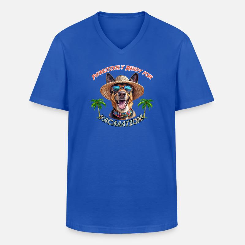 Schäferhund im Sommerlook: Pawsitively Ready - Männer-T-Shirt mit V-Ausschnitt - Royalblau