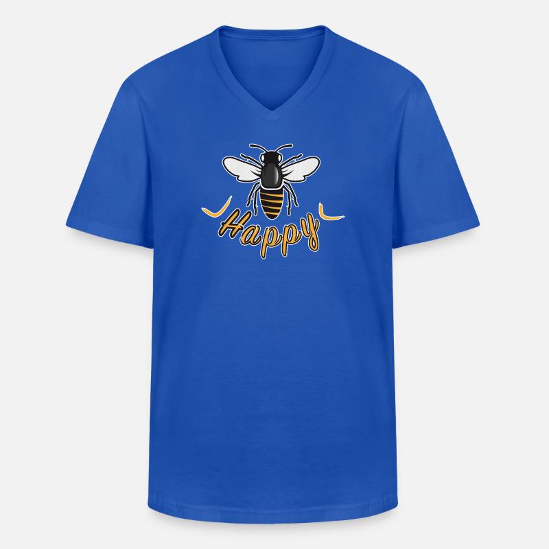 Happy bee with 'Happy' lettering - Men's V-Neck T-Shirt - royal blue