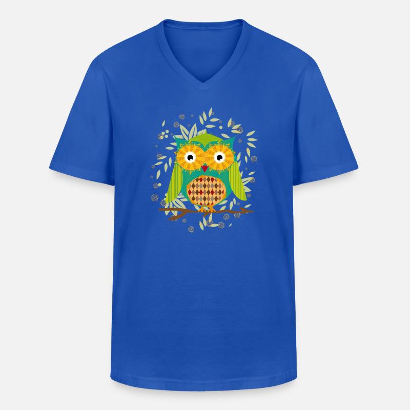 kunstvoll gestaltete Eule mit Patchwork-Muster - Männer-T-Shirt mit V-Ausschnitt - Royalblau