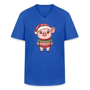 Navidad de cerdo - Camiseta con cuello de pico hombre - azul intenso - delante - AI Model Male 178 dark (178cm)