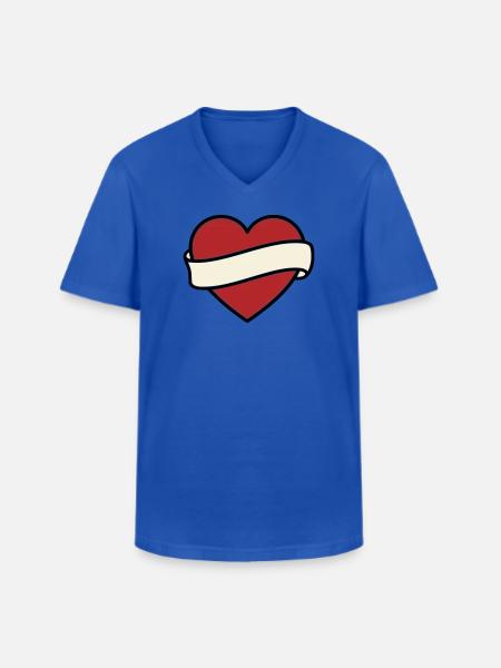 Tattoo Heart Banner Scroll Vector - Men's V-Neck T-Shirt - royal blue