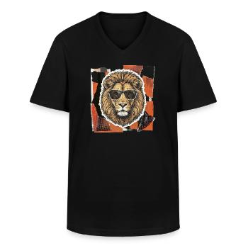 wild lion - Men's V-Neck T-Shirt - black - Front - AI Model Male 178 dark (178cm)