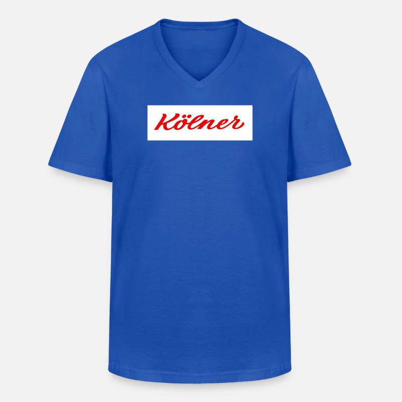 Kölner Roter Script-Logo Print - Männer-T-Shirt mit V-Ausschnitt - Royalblau