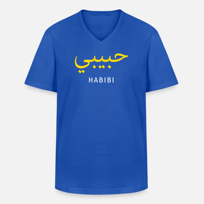 Habibi Gold Arabic Script Tee - Men's V-Neck T-Shirt - royal blue