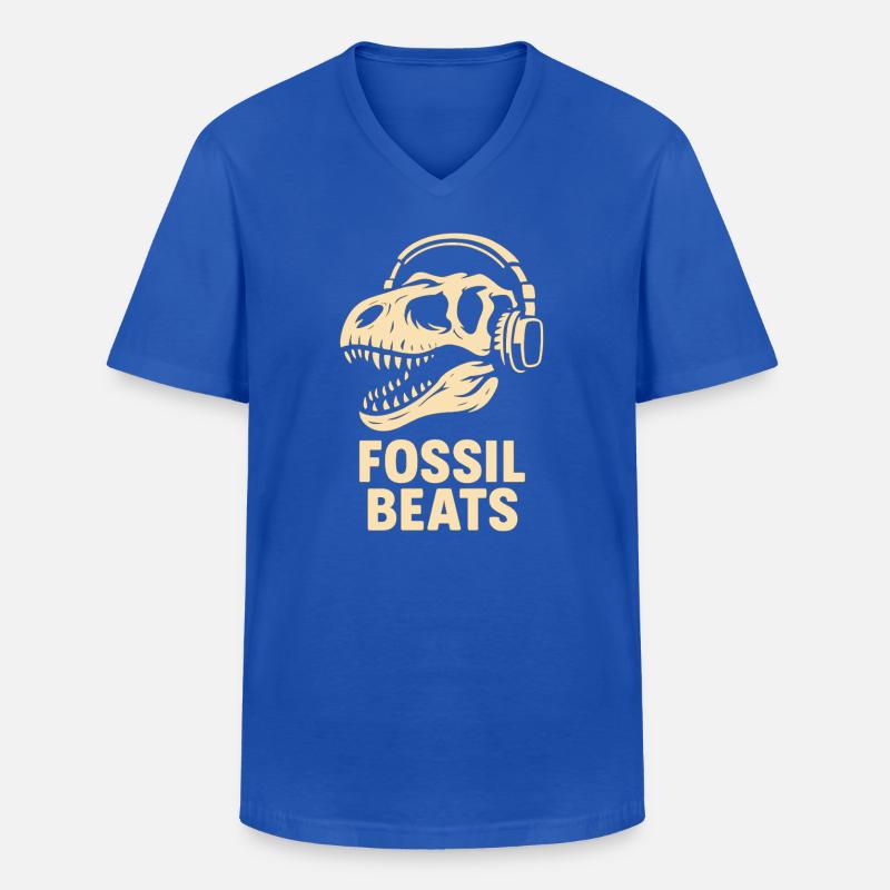 Fossil Beats Dinosaur mit Kopfhörer - Männer-T-Shirt mit V-Ausschnitt - Royalblau
