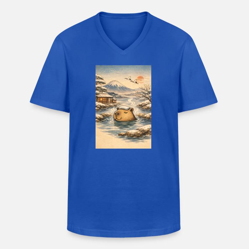 Onsen Capybara im Winterwald - Männer-T-Shirt mit V-Ausschnitt - Royalblau