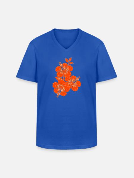 Orange Hibiscus Triple Flower Silhouette - Men's V-Neck T-Shirt - royal blue
